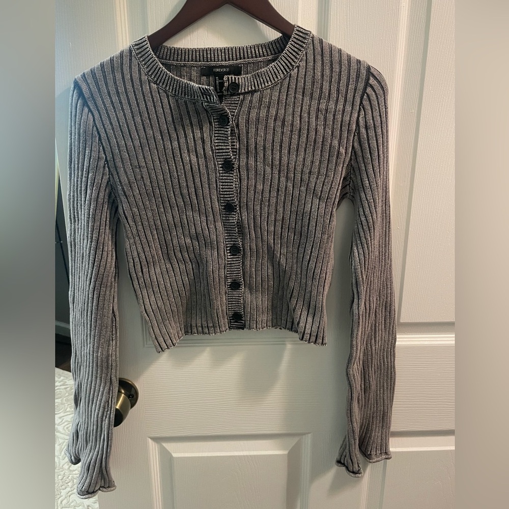 Forever 21 Black and Gray Ribbed Cardigan